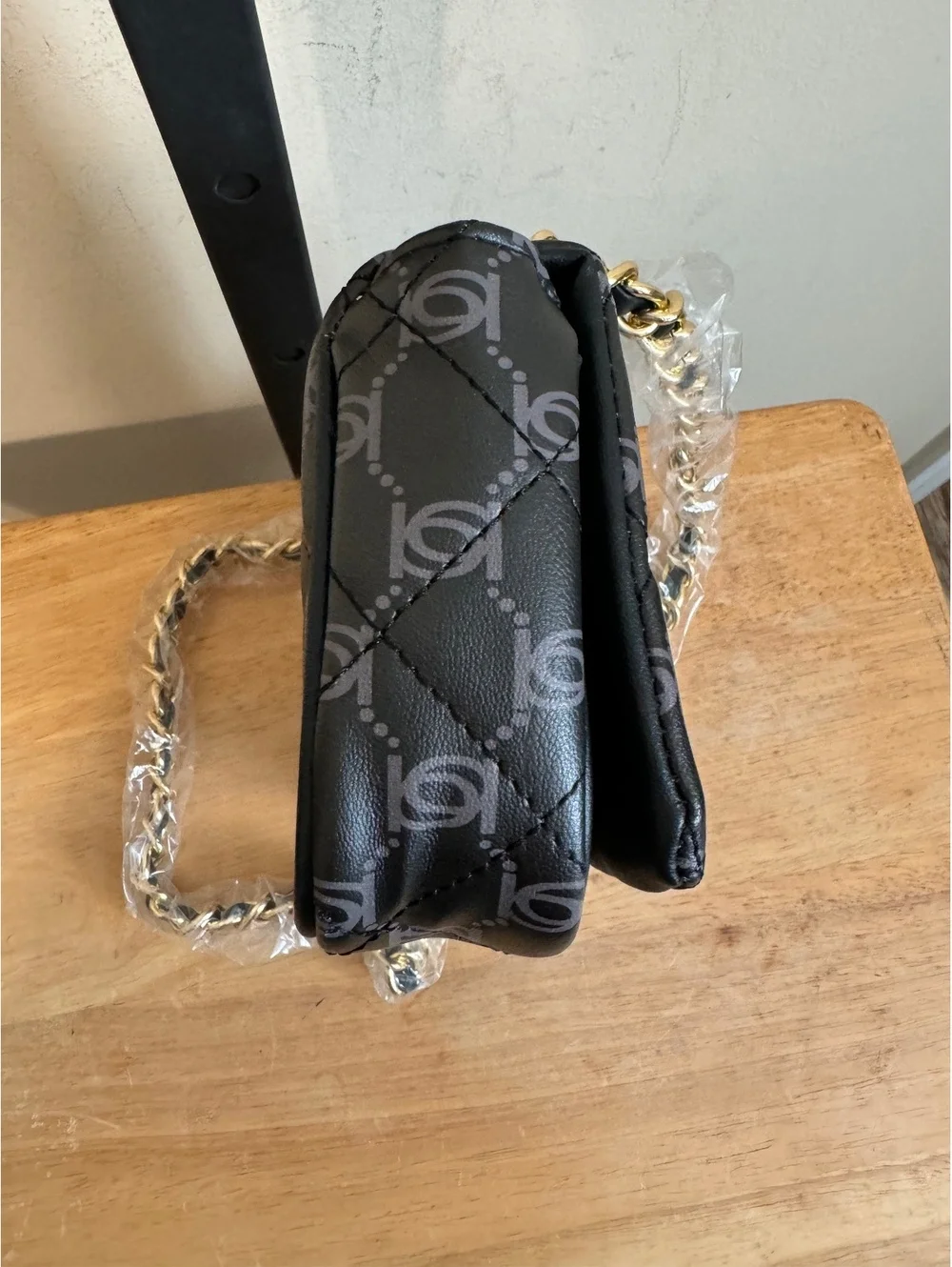 Bebe Quilted Logo Crossbody Bag with Gold Chain Strap